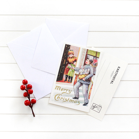 1 adet yılbaşı kartpostal, postacı - Bimotif