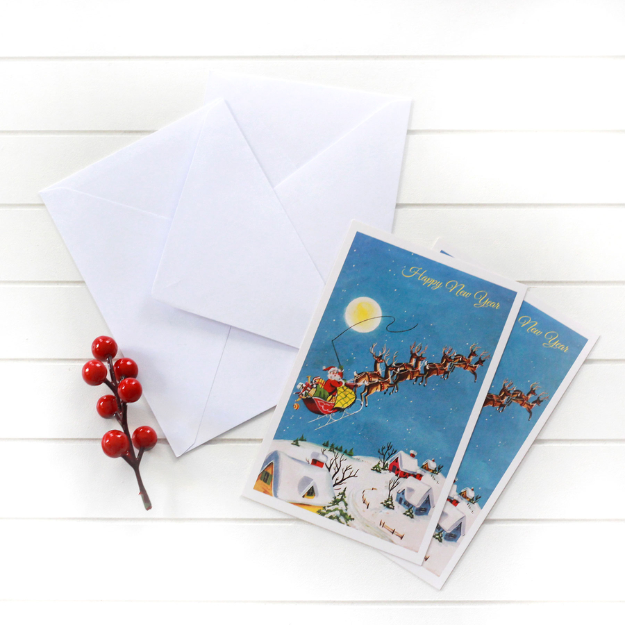 10lu yılbaşı kartpostal-zarf seti, noel geyikleri - 2