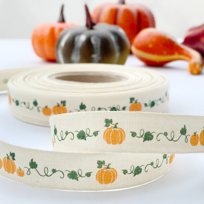 Cotton ribbon, pumpkins, 1.5 cm / 50 meters - 1