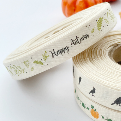 Cotton ribbon, happy autumn, 1.5 cm / 50 meters - 2