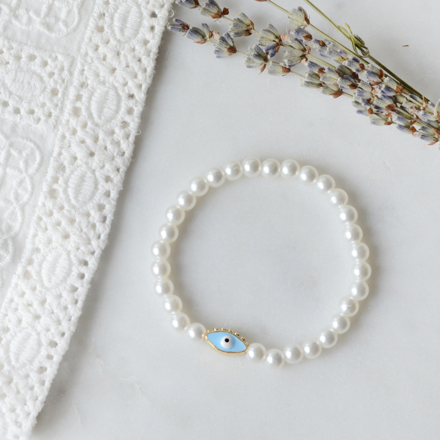 Blue eye evil eye pearl bracelet 5 pieces - 1