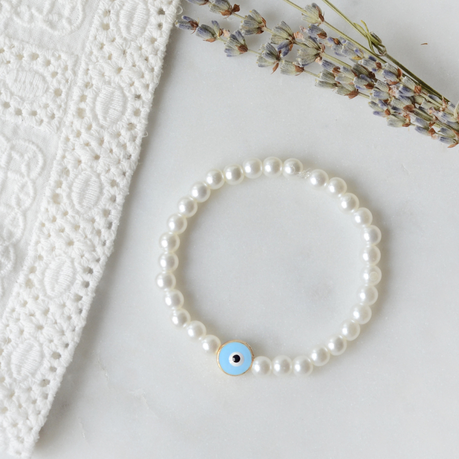 Blue round evil eye pearl bracelet 5 pieces - 1