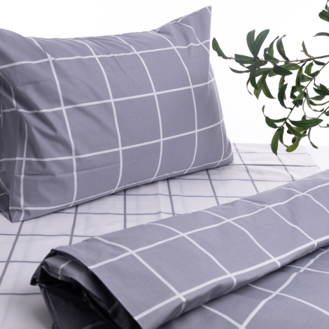 Cotton 3-piece duvet cover set, 160x220 cm (1 pillowcase, 1 duvet cover, 1 sheet) / Dark Gray - Bimotif