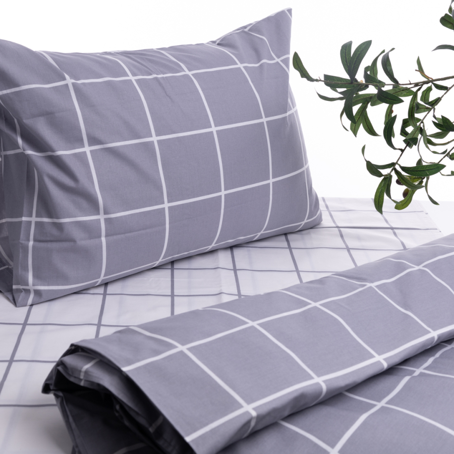 Cotton 3-piece duvet cover set, 160x220 cm (1 pillowcase, 1 duvet cover, 1 sheet) / Dark Gray - 1