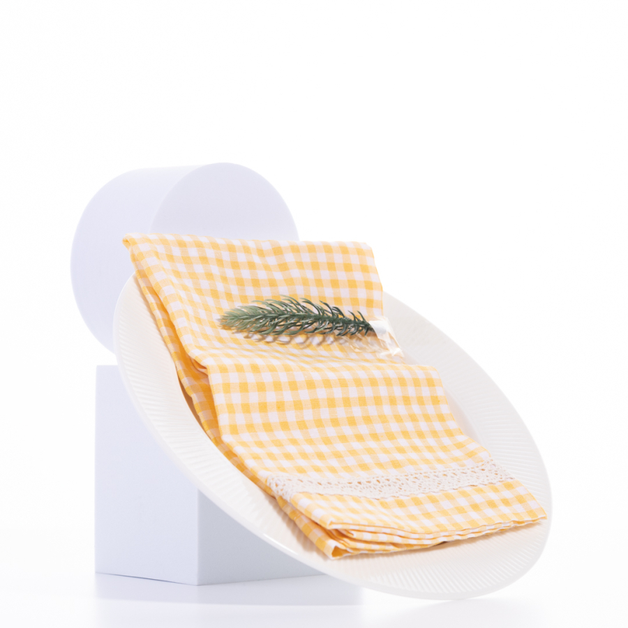 Lacy yellow gingham napkin, 40x40 cm / 4 pieces - 2