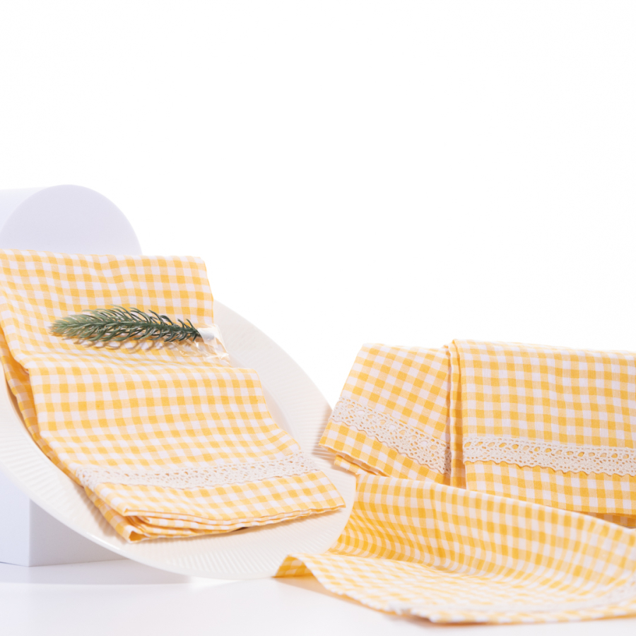 Lacy yellow gingham napkin, 40x40 cm / 4 pieces - 1