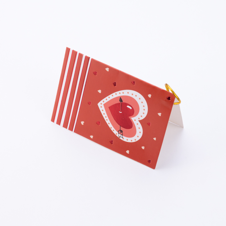 Valentine's Day themed greeting card, 10x7 cm, Red Heart and Arrow - 1