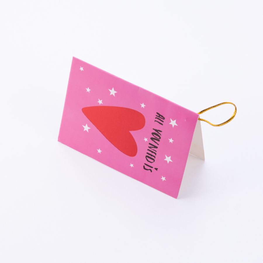 Valentine's Day themed greeting card, 10x7 cm, Pink Heart and Stars - 1