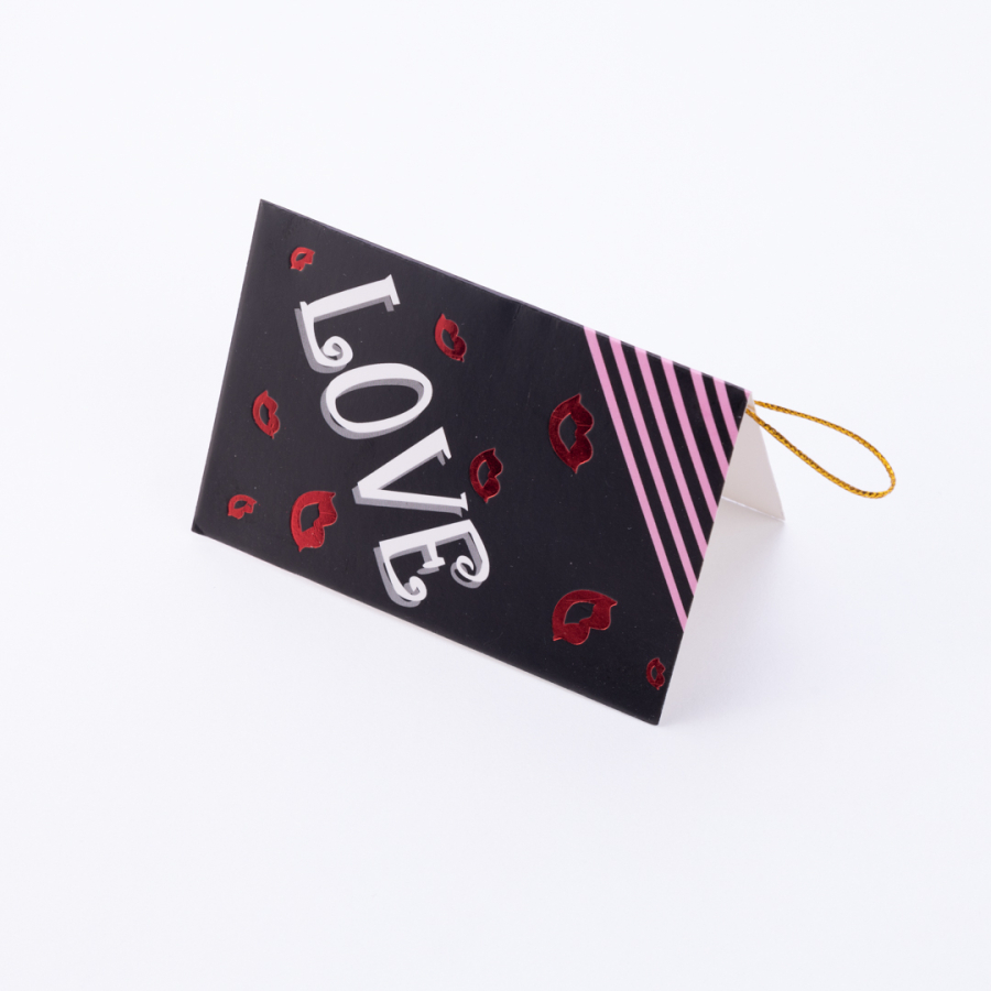 Valentine's Day themed greeting card, 10x7 cm, Black Lips and Heart - 1