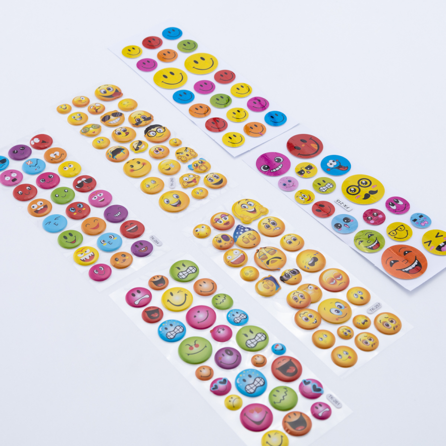 6 pcs mixed embossed stickers, mixed smile emojis - 1