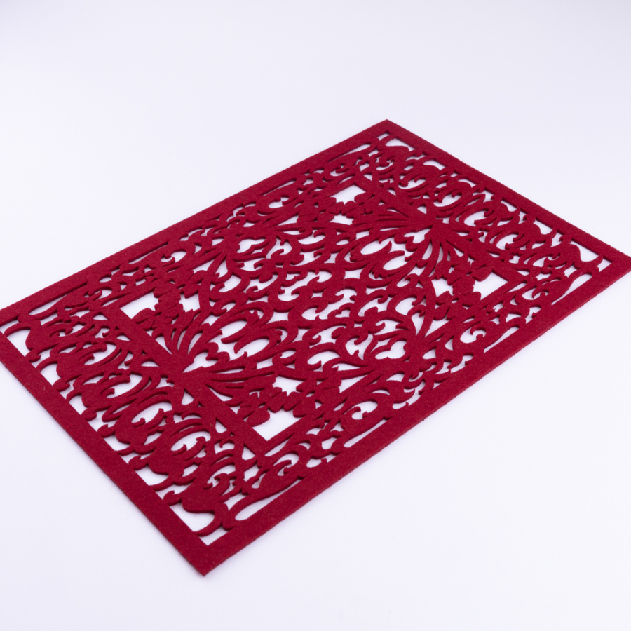 2-piece patterned felt placemat, 29x43 cm, Burgundy - 1