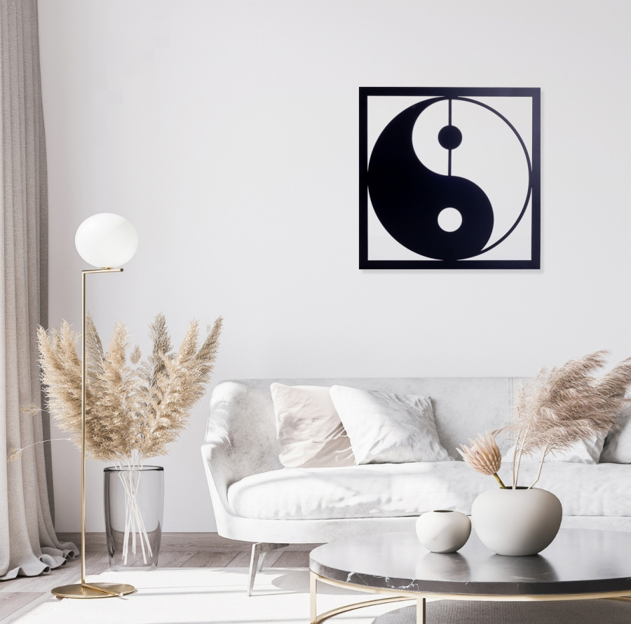 Ying Yang black metal wall painting, 30x30 cm - 1