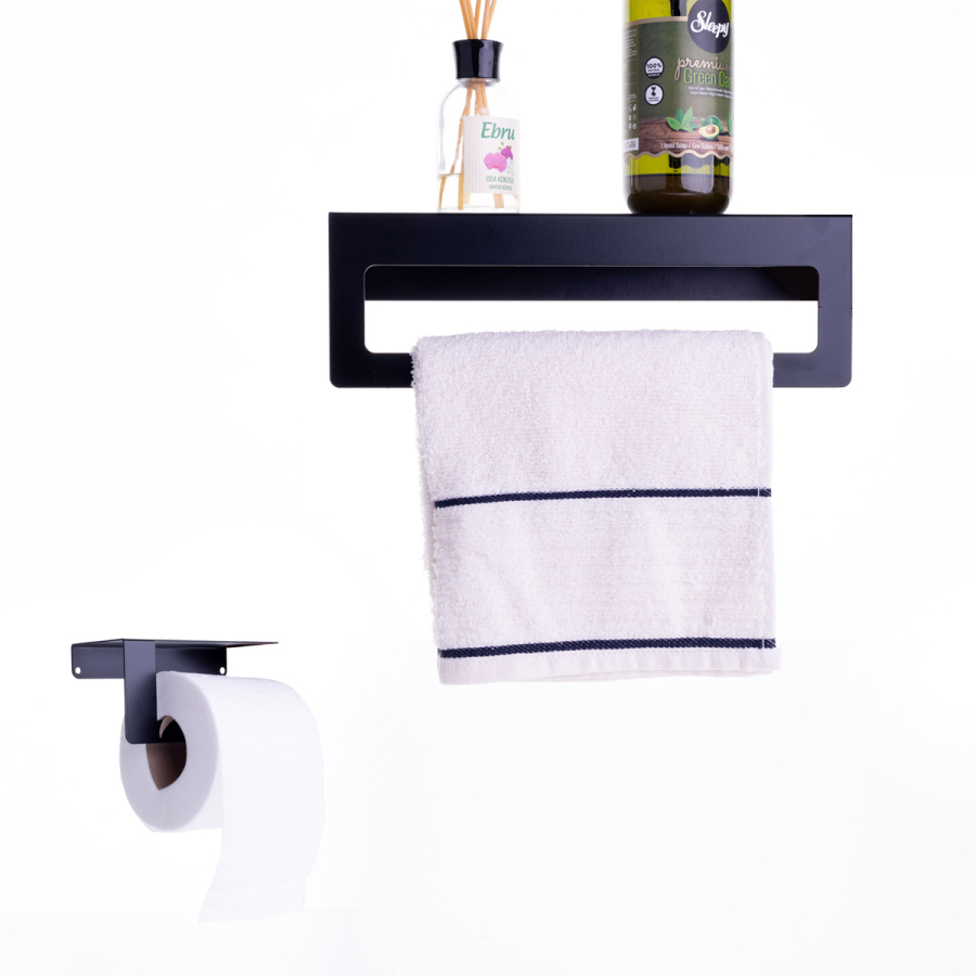 Modern design 2-piece metal towel and toilet paper holder set - 1