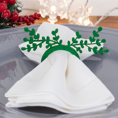 Felt napkin holder, green flower / 12 pcs - 1