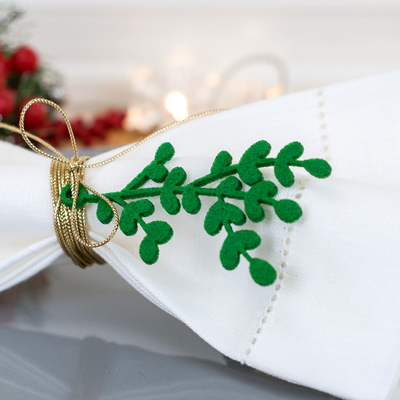 Felt ornament, green flower / 3 pcs - 1