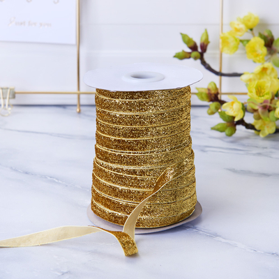 Glitter velvet ribbon, gold, 1 cm / Roll (45 metres) - 1