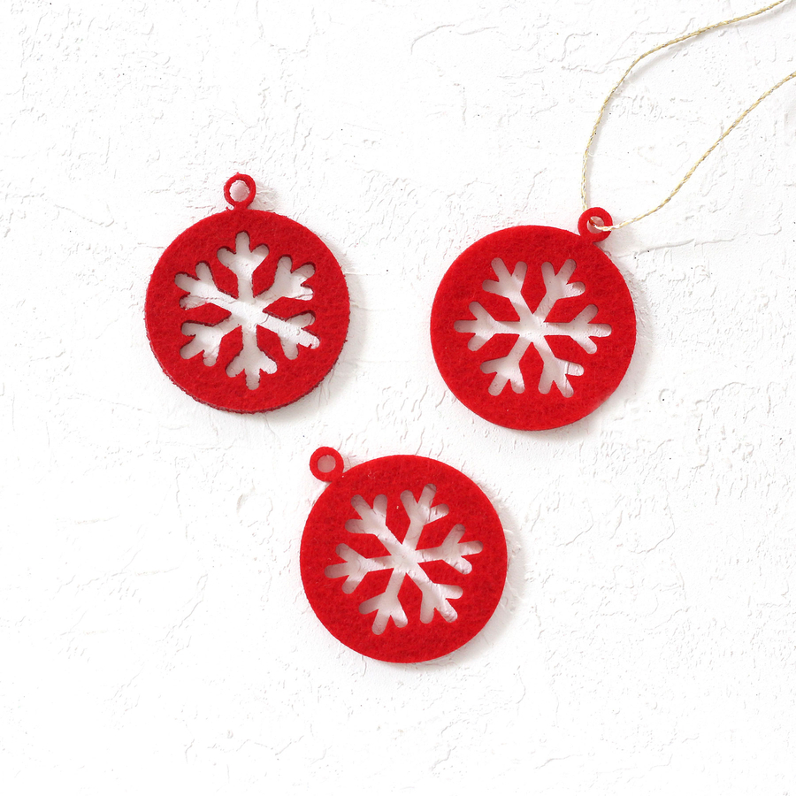 Felt ornament, snow / 3 pcs (Red) - 2