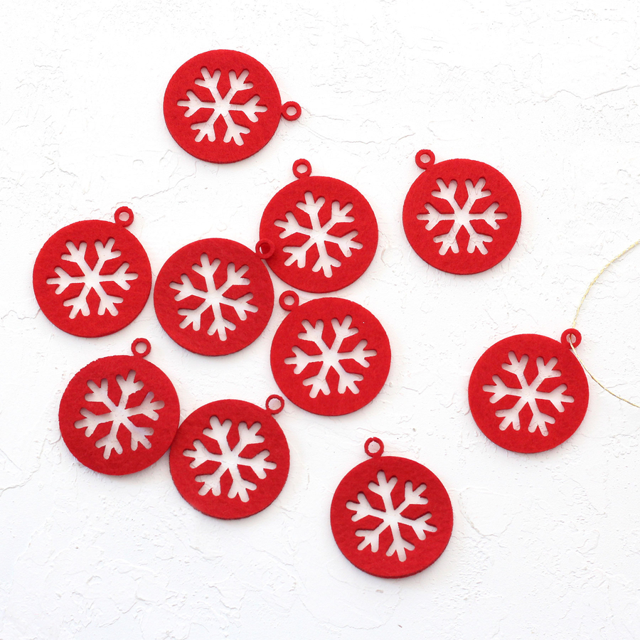 Felt ornament, snow / 10 pcs (Red) - 2