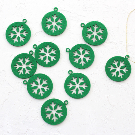 Felt ornament, snow / 10 pcs (Green) - 2