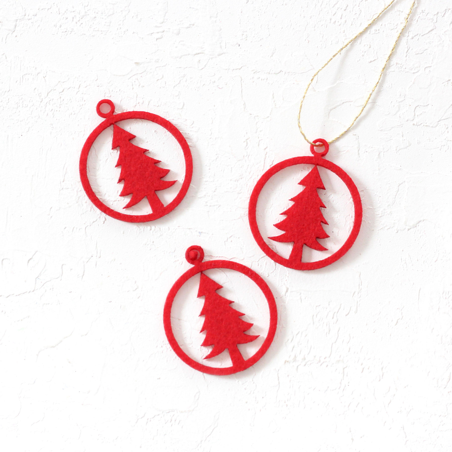 Felt ornament, pine / 3 pcs (Red) - 2