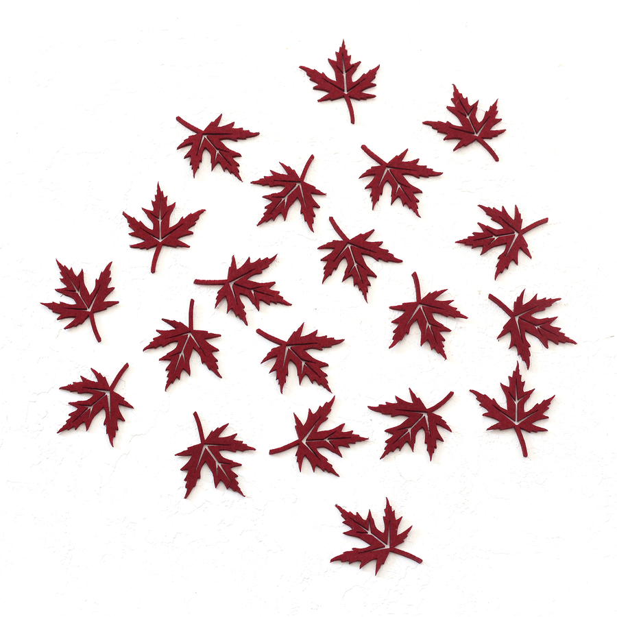 Felt autumn leaves, burgundy / 20 pcs - 1