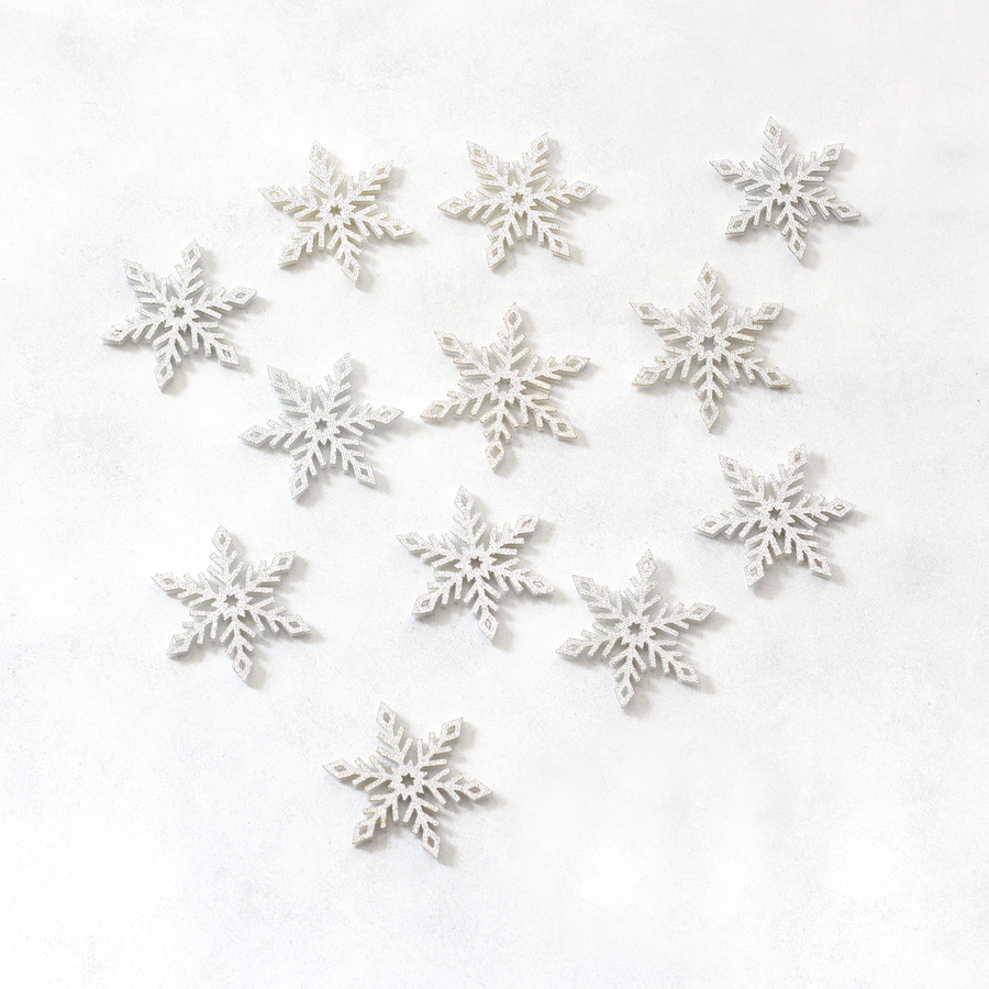 Glittered silver felt snow, classic / 12 pcs - 2