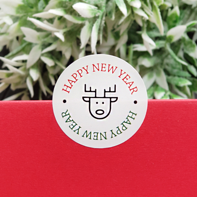 Sticker, happy new year, deer, 3.2 cm / 2 pages - 1