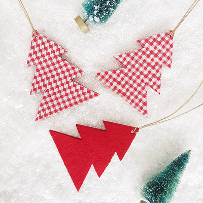 Felt ornament, gingham pine / 3 pcs - 3