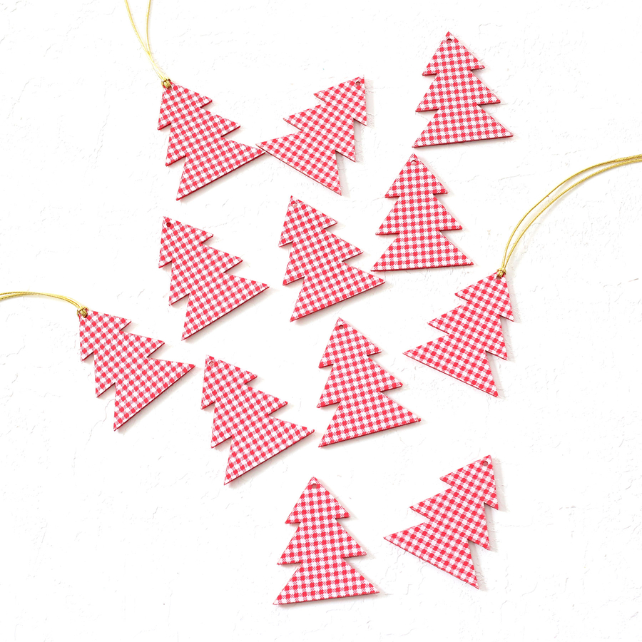 Felt ornament, gingham pine / 12 pcs - 1