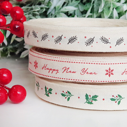 Cotton ribbon, happy new year, 1.5 cm / 20 metres - 2