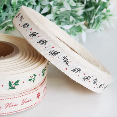 Cotton ribbon, pine, 1.5 cm / 20 metres - 1