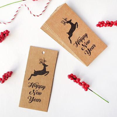 Kraft Hang Tags, happy new year / 20 pcs - 1