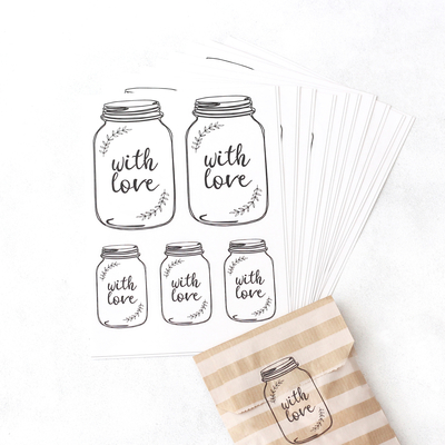 Sticker, transparent jar, 5.9x10 cm - 3.6x6.2 cm / 10 sheets - 2