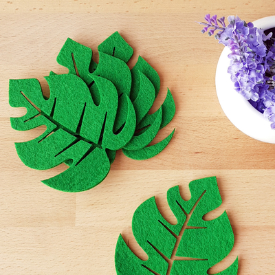 Felt coasters, green leaf / 4 pcs - 1