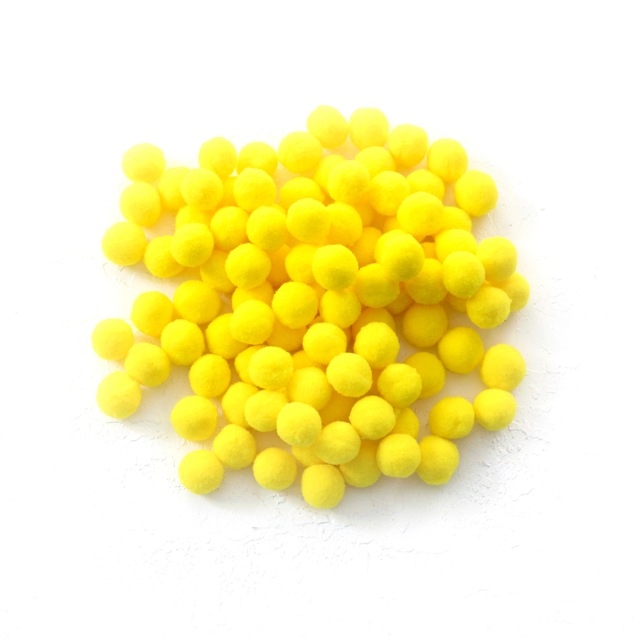 Plush pompom, 1.5 cm / 200 pcs / Yellow - 1