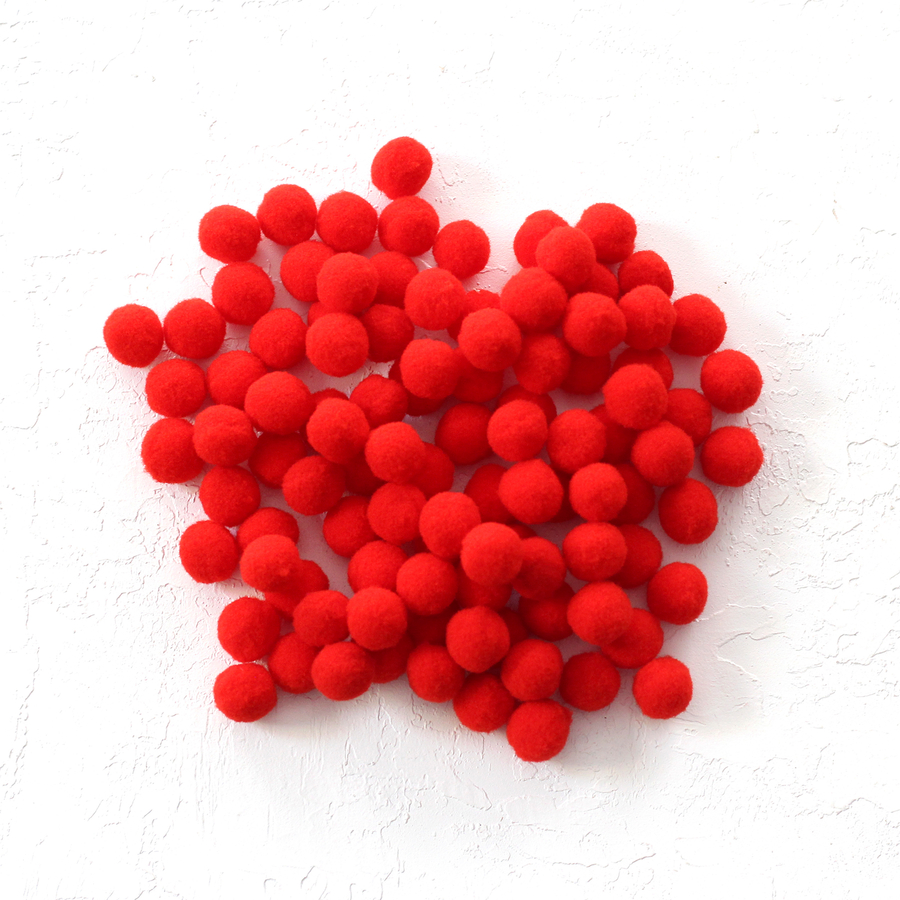 Plush pompom, 1.5 cm / 100 pcs / Red - 1