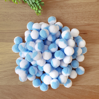 Blue-white plush pompom, 1.5 cm / 100 pcs - 1