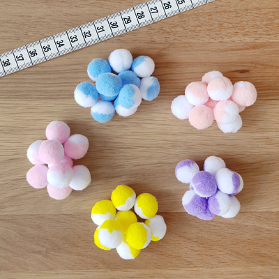 Yellow-white plush pompom, 1.5 cm / 100 pcs - 2