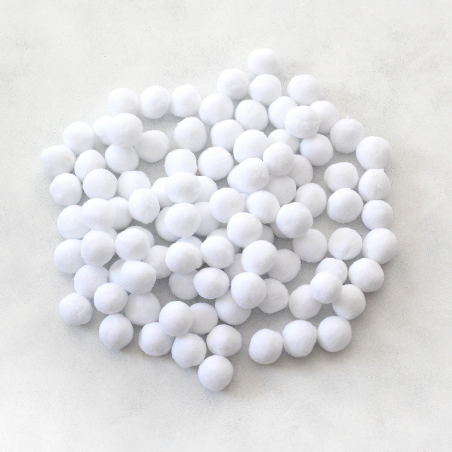 Plush pompom, 2.2 cm / 100 pcs / White - 1