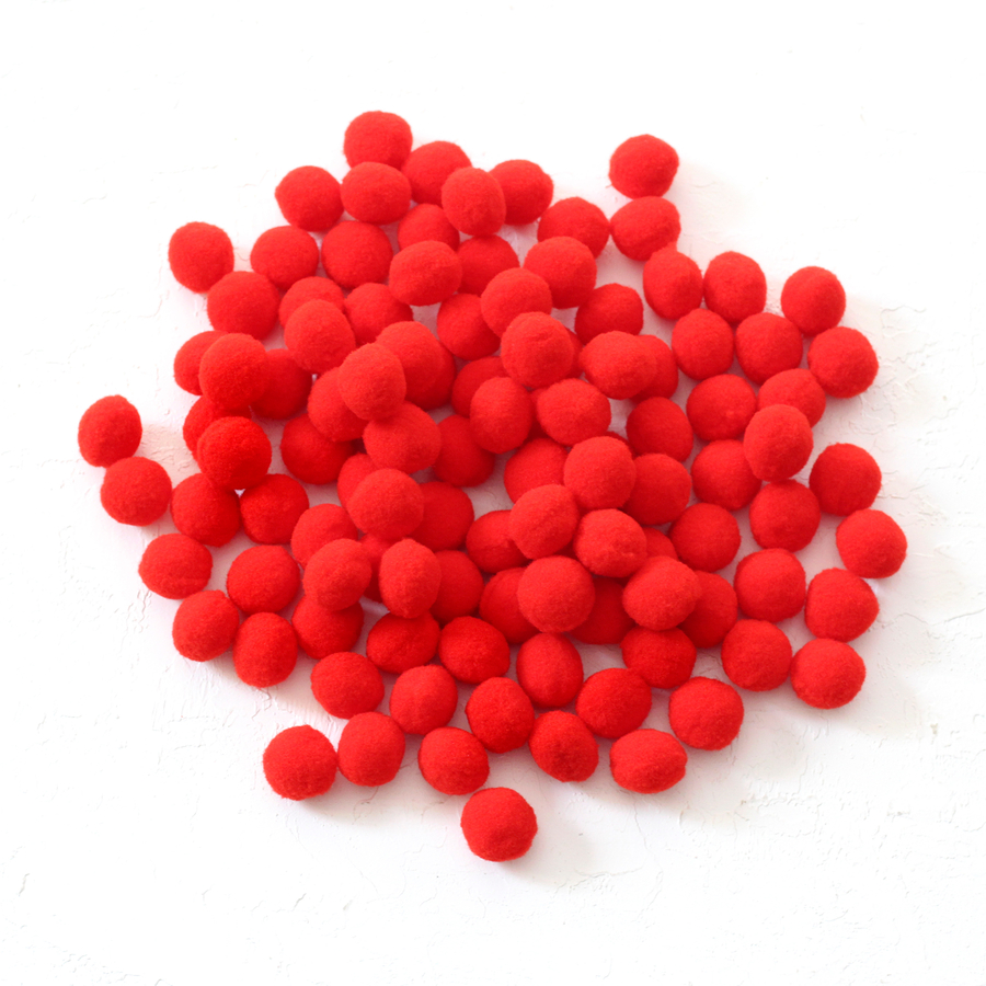 Plush pompom, 2.2 cm / 100 pcs / Red - 1