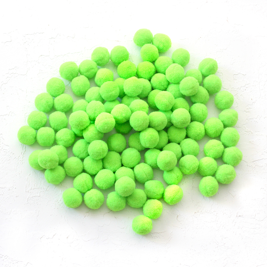 Plush pompom, 2.2 cm / 100 pcs / Neon Green - 1