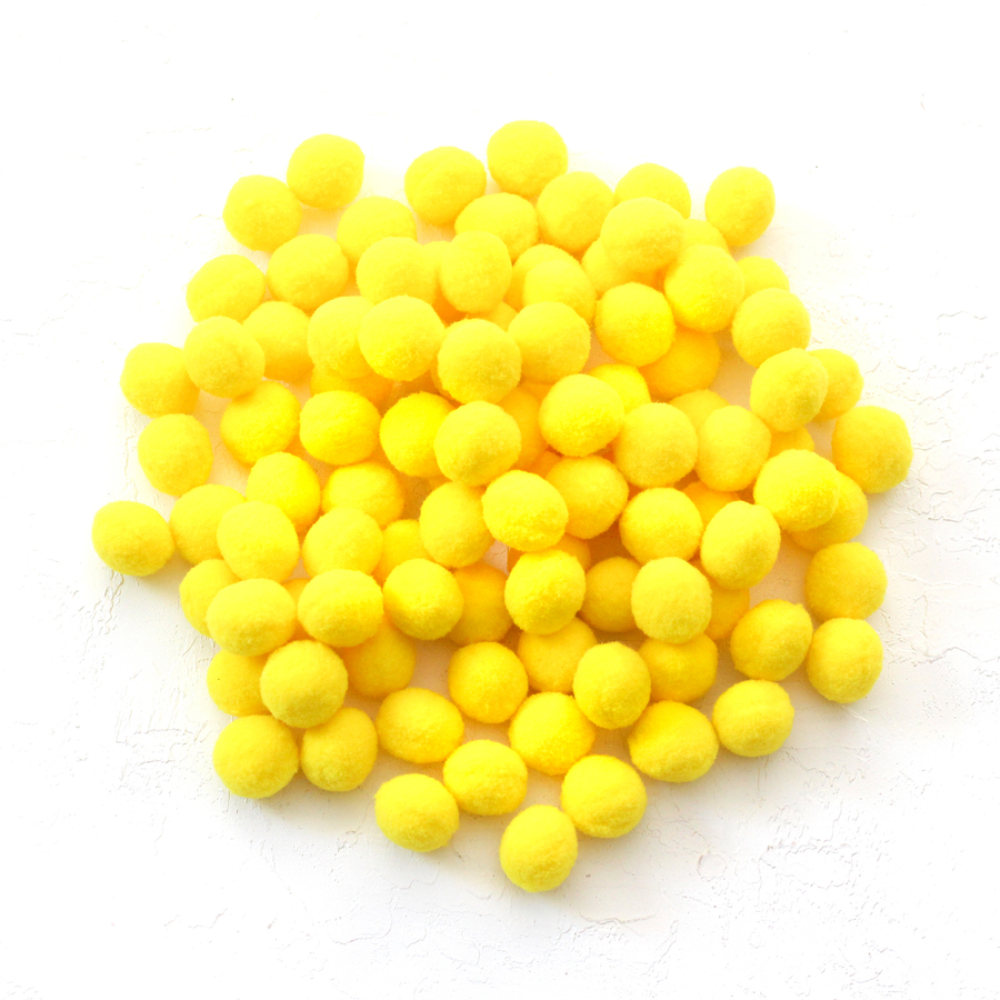 Plush pompom, 2.2 cm / 100 pcs / Yellow - 1