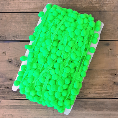 Neon green pompom ribbon, 1.5 cm / Roll (20 metres) - 1