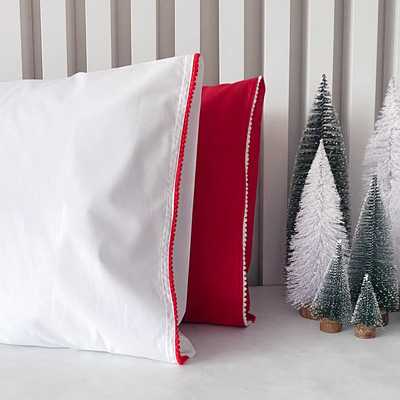 Christmas pillowcase set with pompom, 50x70 cm / red-white - 1