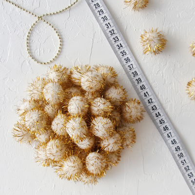 Glittered gold plush pompom / 20 pcs - 1