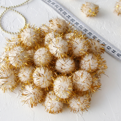 Glittered gold plush pompom / 20 pcs - 2