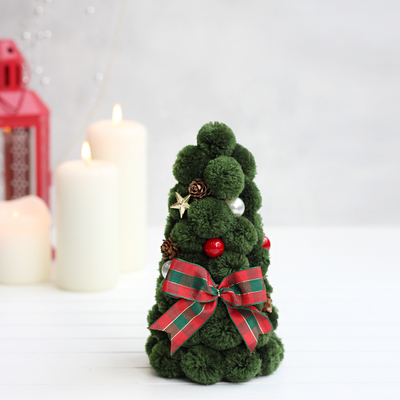 Miniature Christmas pine tree with green pompom, 16 cm - 1