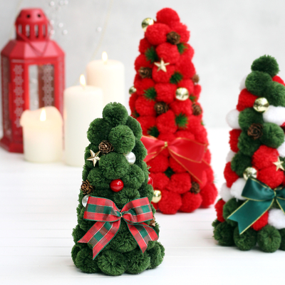 Miniature Christmas pine tree with green pompom, 16 cm - 2