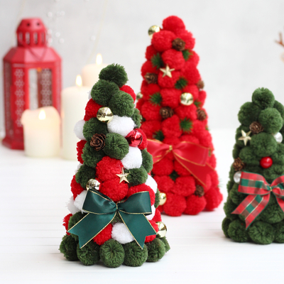 Miniature Christmas pine tree with pompoms in mixed colours, 22 cm - 2