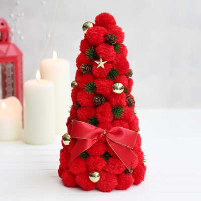 Miniature Christmas pine tree with red pompom, 27 cm - 1